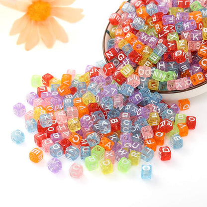 DAHI 400PCS Cube Letter Beads 8mm Alphabet Bead Colorful A-Z Acrylic Letter Beads for Jewelry Making (Color White 8x8mm)