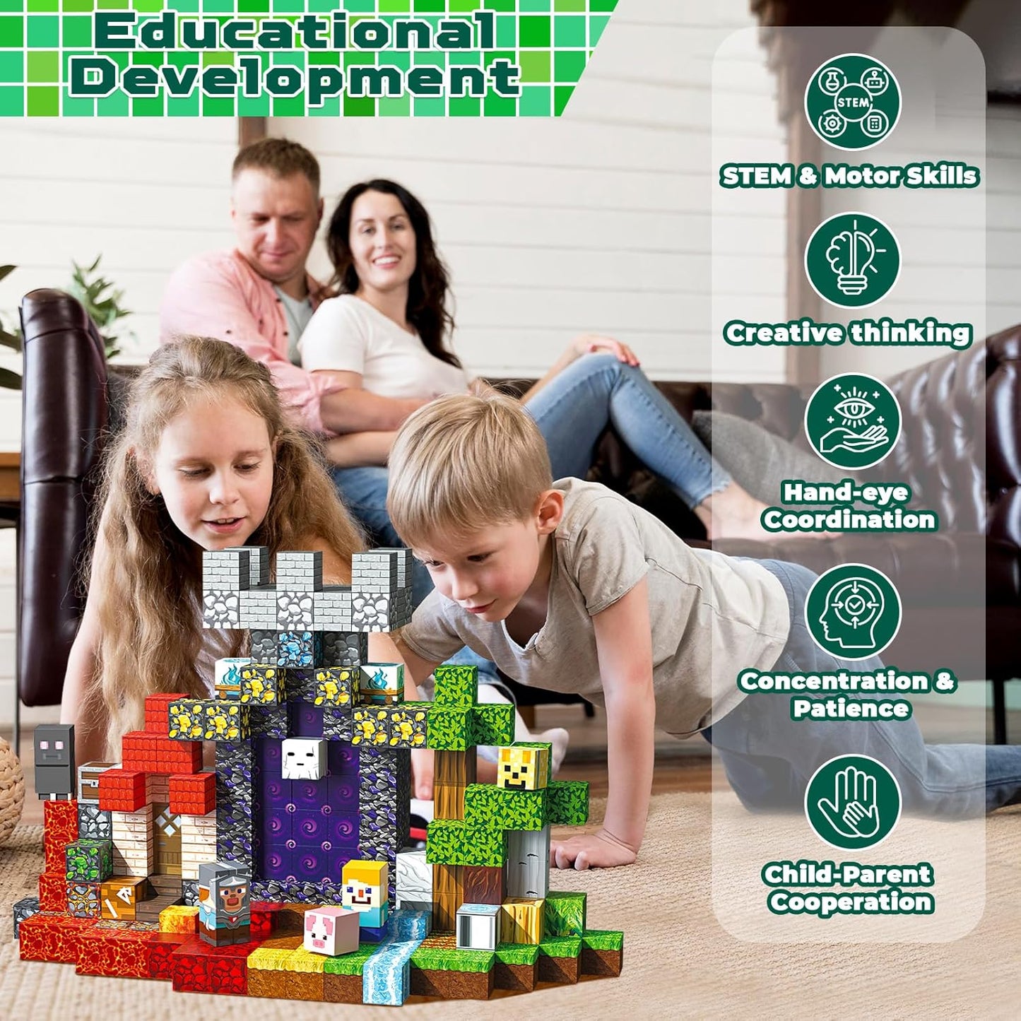 Magnetic Blocks - 200PCS Magnetic Blocks with 6 Base Plate, Magnetic Building Blocks for Kids Ages 4 5 6 7 8, Stacking Magnets for Kids, Birthday Gifts for 3-10 Year Old Boy Girls, STEM Toys