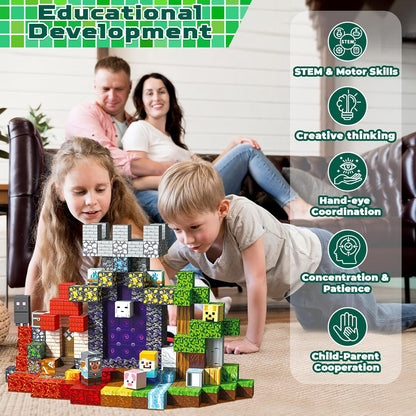 Magnetic Blocks - 200PCS Magnetic Blocks with 6 Base Plate, Magnetic Building Blocks for Kids Ages 4 5 6 7 8, Stacking Magnets for Kids, Birthday Gifts for 3-10 Year Old Boy Girls, STEM Toys