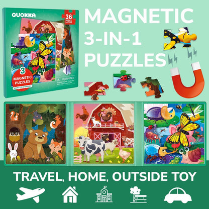 QUOKKA Magnetic Puzzles for Kids Ages 4-6 – Magnetic Fractions Learning Set for Kids 6-12 – Math Games for Homeschooling, Classrooms & Travel – 110 Magnets, 12 Task Pages, Marker – Toddler Travel Toys