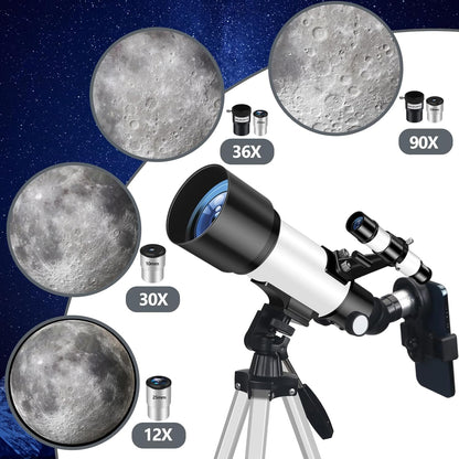 Telescope for Adult, 70mm Aperture 400mm Portable Telescope with Tripod, Finder Scope, Phone Adapter, Carrying Bag, Astronomical Refractors Telescopes for Kids Beginners Adults (White)