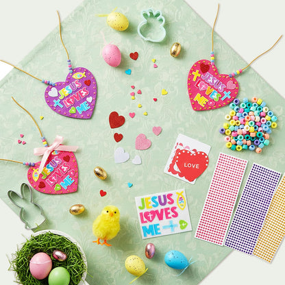 BeYumi Bunny Necklace Craft Kit - 24Pcs Bunny Peeps Felt Necklace Making Kits with Beads and Gem Sticker DIY Cute Rabbit Craft for Kids Sunday School Home Classroom Gift Party Favor Fun Activities