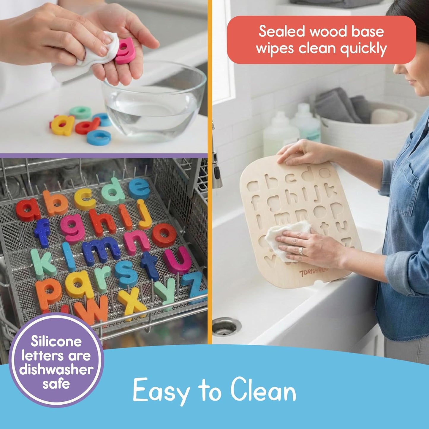Lowercase Alphabet Puzzle for Kids, Sensory Bin Insert for Sensory Tables, Silicone Letters, Wooden Fine Motor Learning Toy by 7 Days of Play