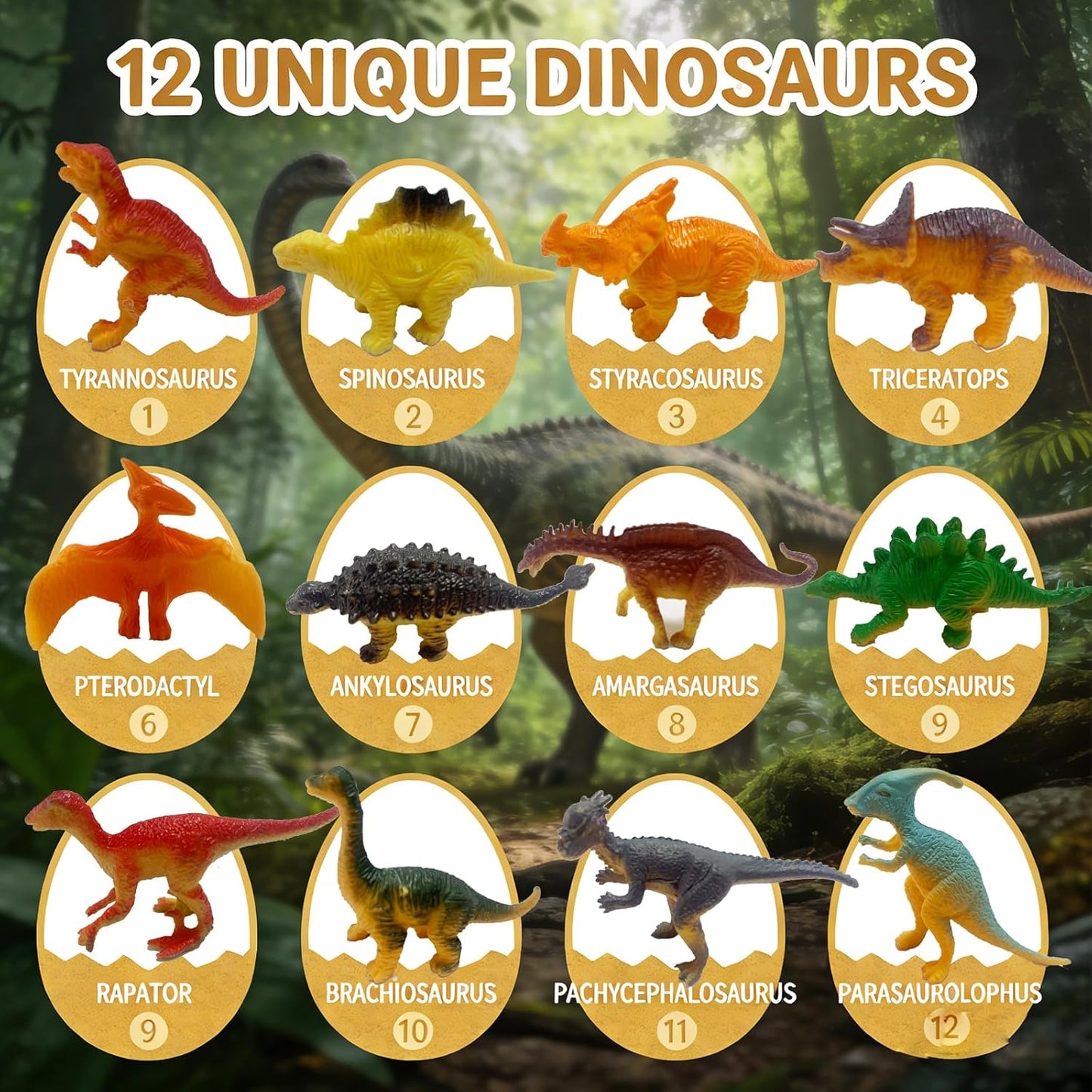 12 Pack Easter Dino Egg Dig Kit for Kids - Dinosaur Egg Excavation Toy with 12 Unique Dinosaurs Eggs Tools & Learning Cards STEM Archaeology Science Dig Set for Boys Girls Easter Party Favors 3-12