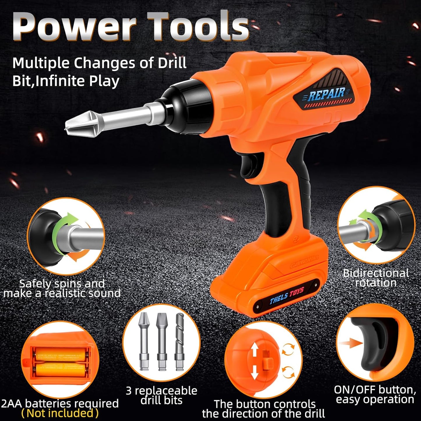 Kids Tool Set 49 PCS, Portable Tool Bag with Battery Powered Toy Drill & Adjustable Belt, Pretend Play Toddler Tool Set, Construction Toys for Boys & Girls Age 3-8, STEM Gifts