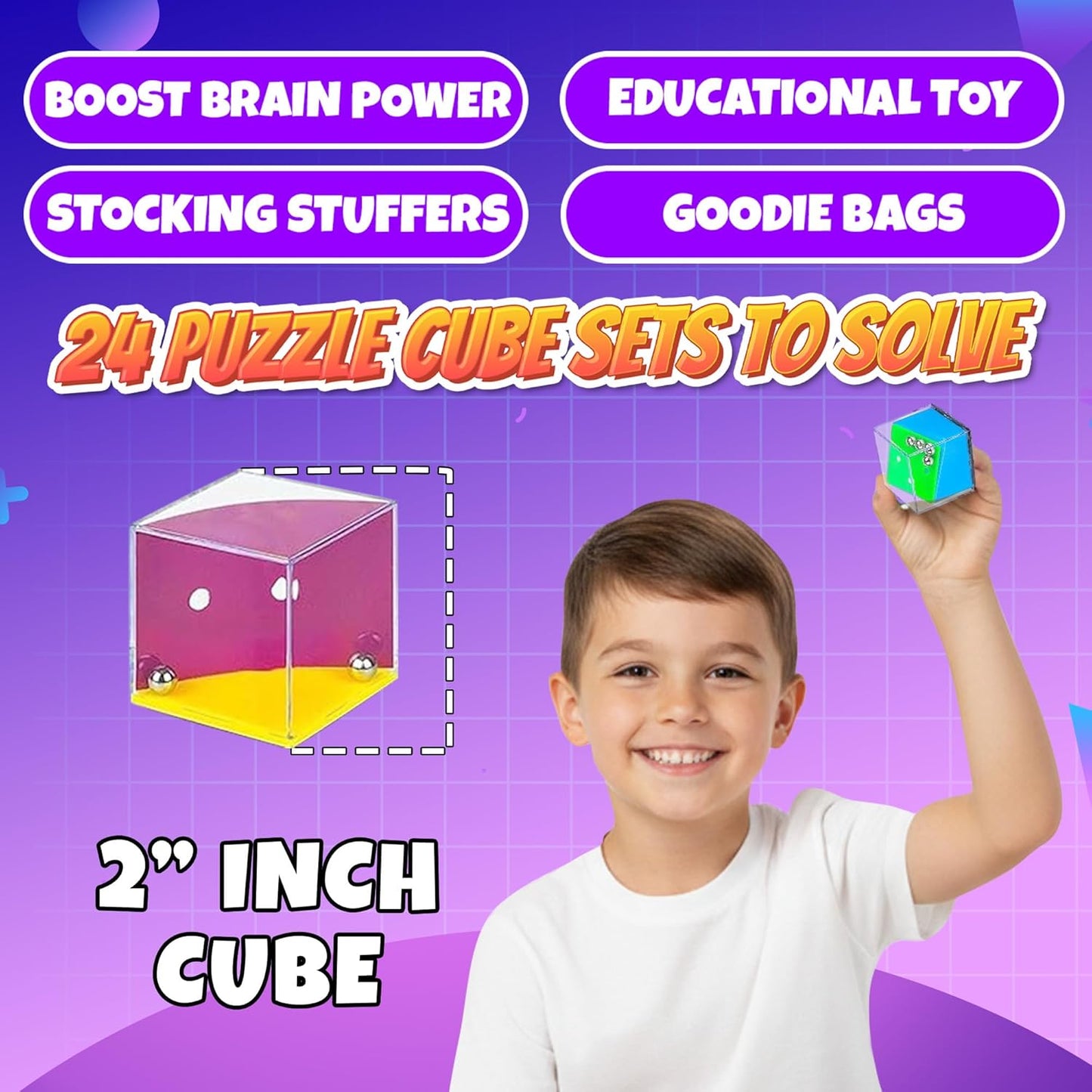 Brain Teaser Puzzle Cubes on Keychain (24 Pack) - Mini Maze Toys for Kids, Unique Party Favors, Goodie Bag Fillers, Treasure Box Classroom Rewards, Bulk Small Toys for Boys & Girls