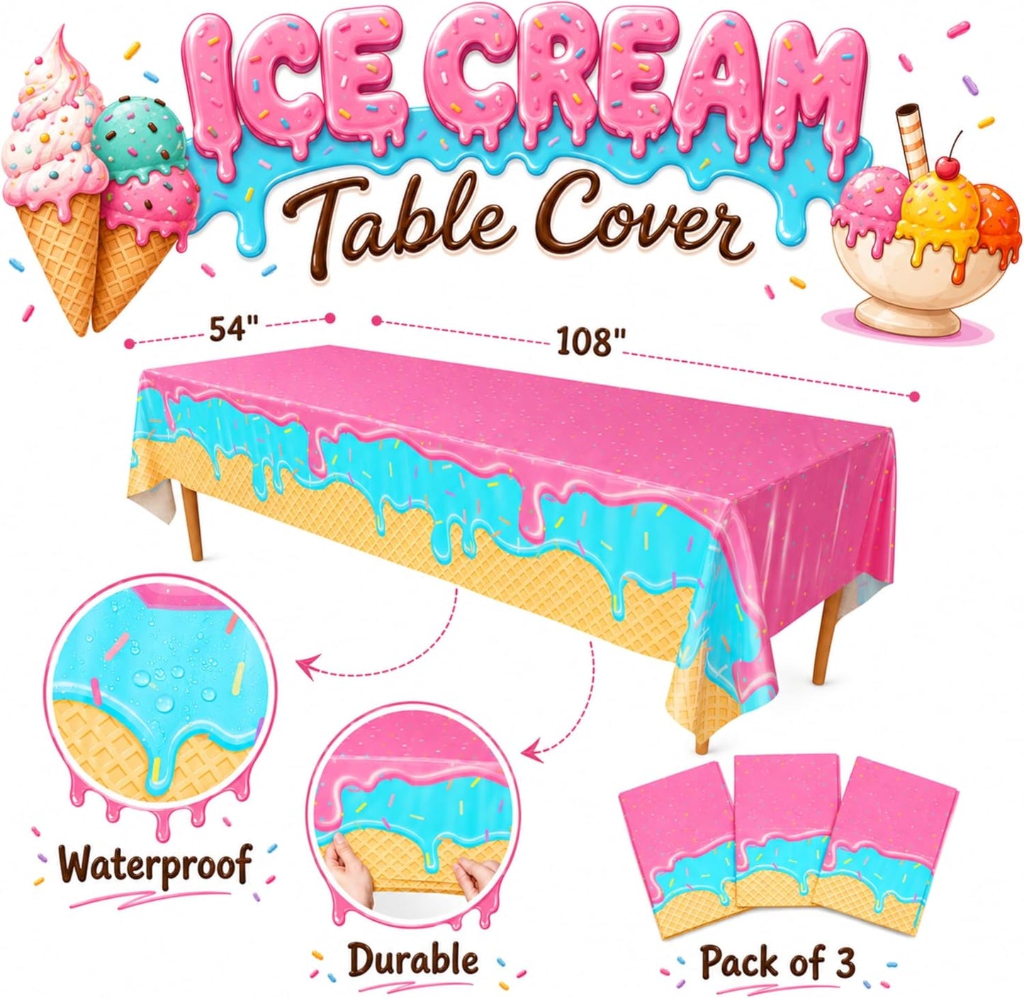 Blue Orchards Science Table Covers (Pack of 3) - 54"x108" XL - Science Birthday Party Decorations, Chemistry Party, Laboratory Theme Table Cloth