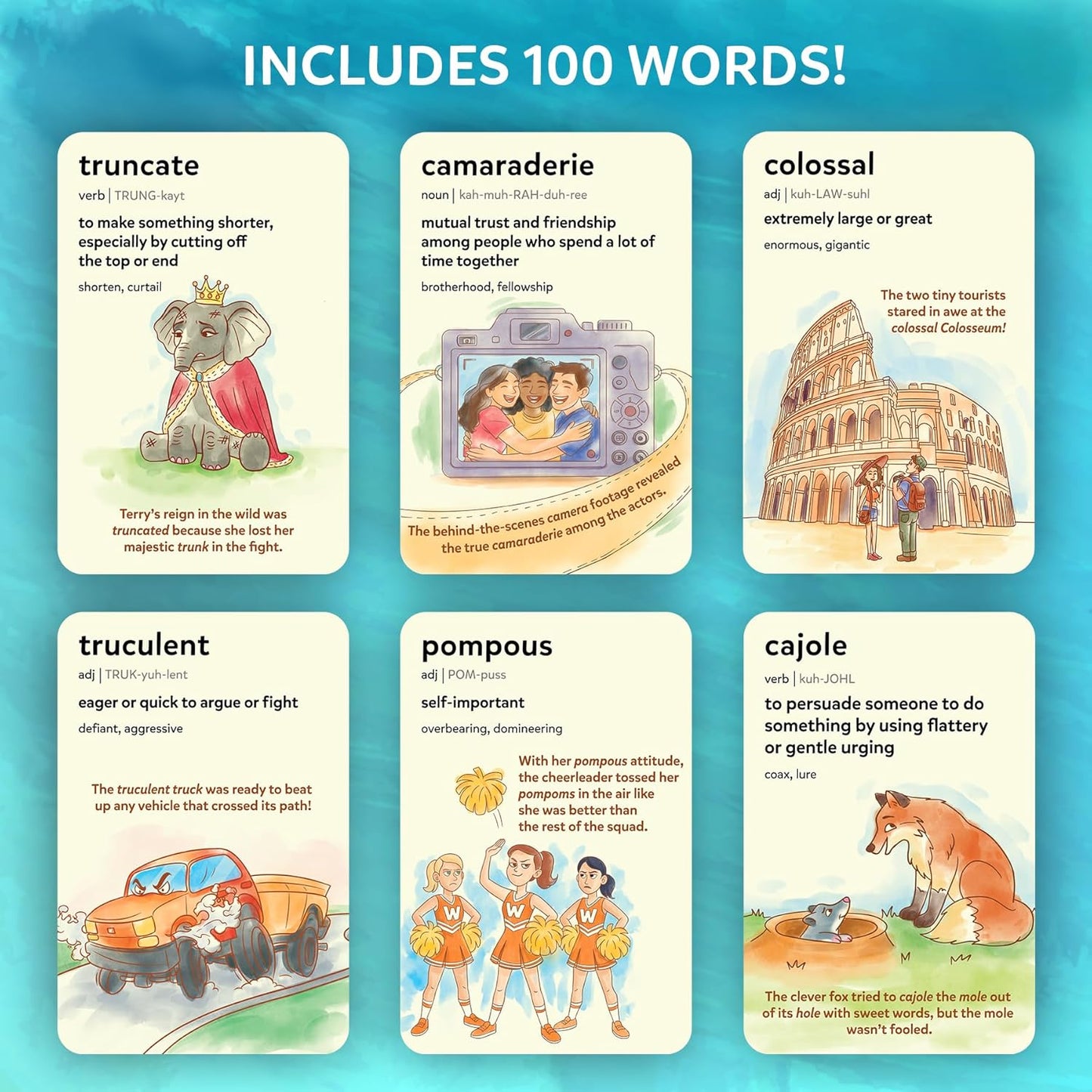 Skillmatics Vocabulary Flash Cards for Kids - Learn 100 Words with Wordplay, Visuals, & Soundplay, Educational Gift for Ages 8, 9, 10 & Up, Screen-Free Language Game