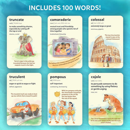 Skillmatics Vocabulary Flash Cards for Kids - Learn 100 Words with Wordplay, Visuals, & Soundplay, Educational Gift for Ages 8, 9, 10 & Up, Screen-Free Language Game