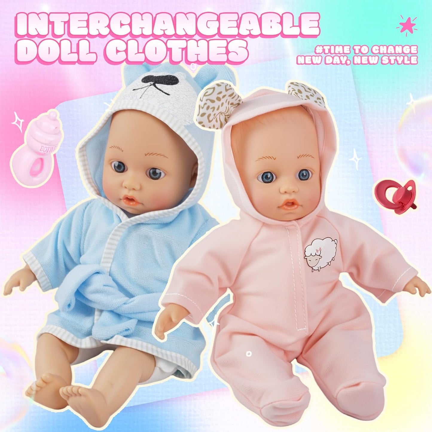 SMILESSKIDDO Baby Doll Stroller Toy Set - 12 Inch Soft Body Dolls with Accessories Dining Chair, Doll Clothes, Feeding Set for Realistic Pretent Play, Babydoll Care Gift for Toddler Girls 2+ Year Old