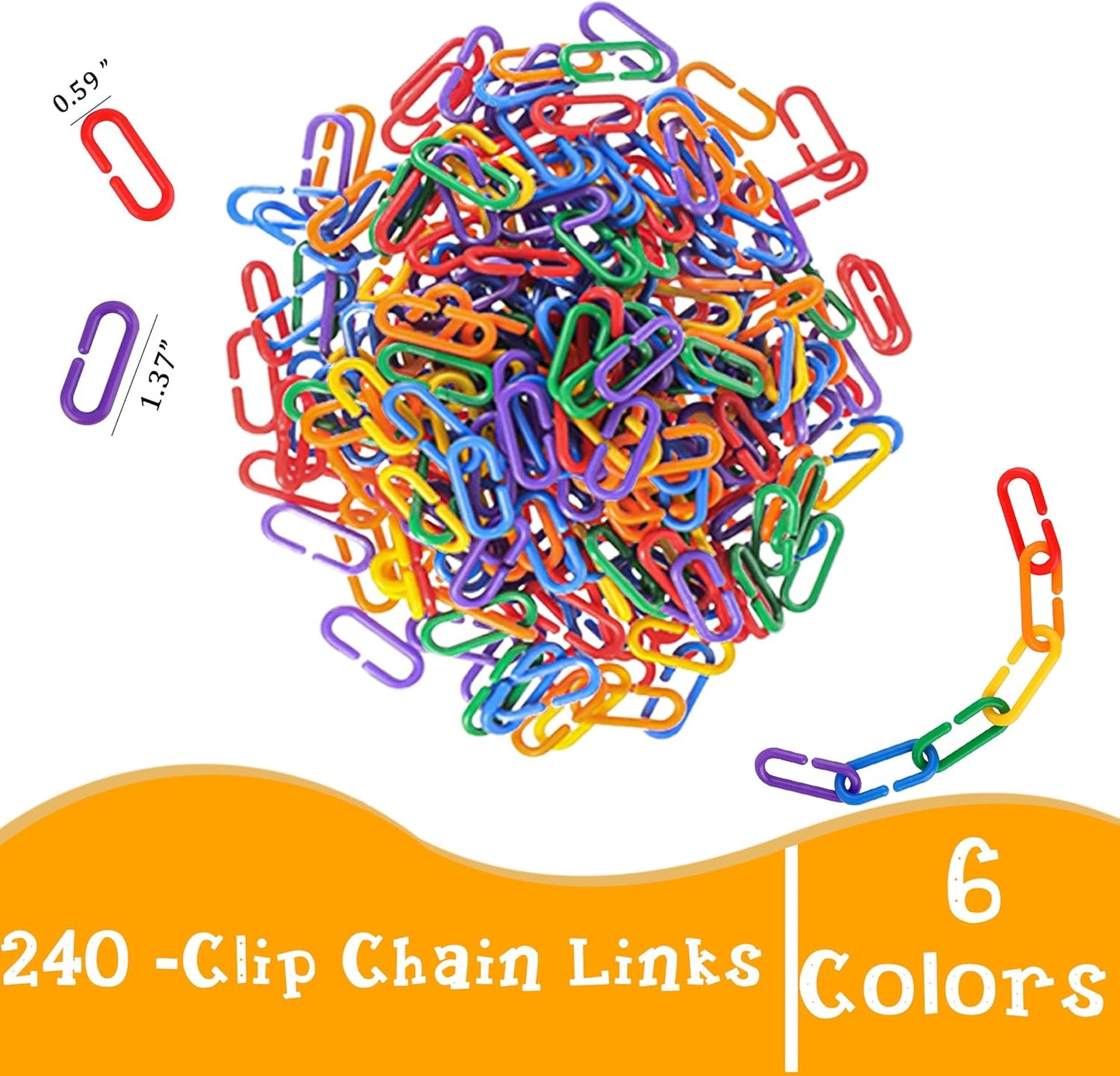 RAINBOW TOYFROG Chain Link Math Manipulatives - 240 C Clips Plastic Chain Links & 20 Ice Cream Cards for Counting & Linked Math Game - Learning Resources for Kindergarten Sensory