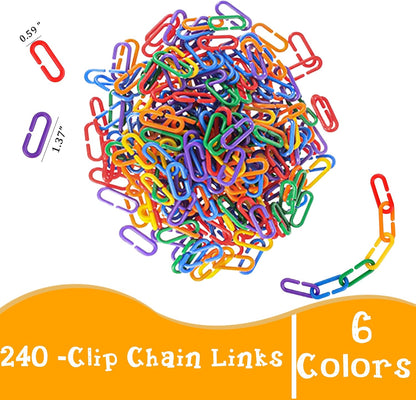 RAINBOW TOYFROG Chain Link Math Manipulatives - 240 C Clips Plastic Chain Links & 20 Ice Cream Cards for Counting & Linked Math Game - Learning Resources for Kindergarten Sensory