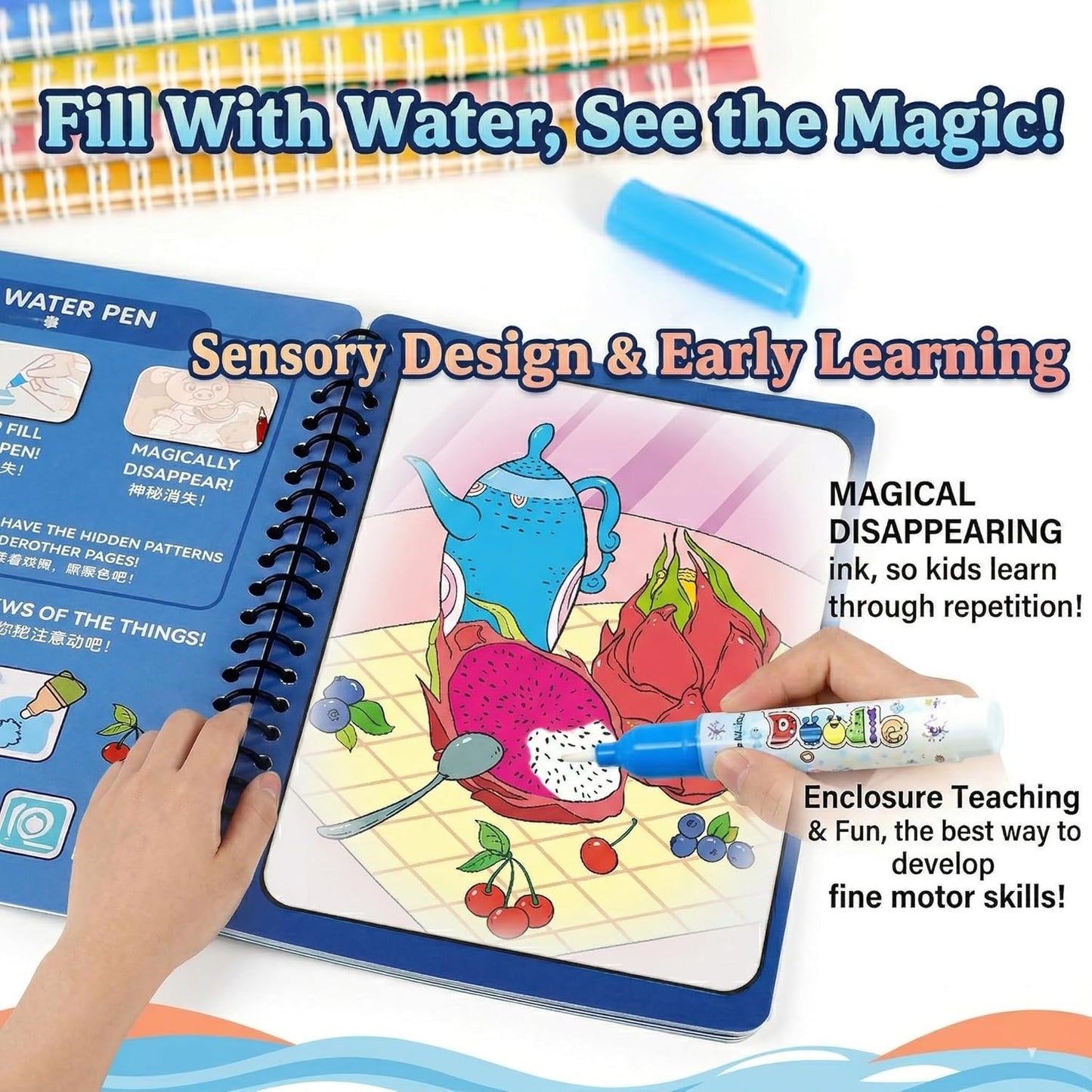 NYXTOB 8pcs Magic Water Book, Magic Water Painting Book, Paint with Water Books for Toddlers 1-3, 8 Painting Themes