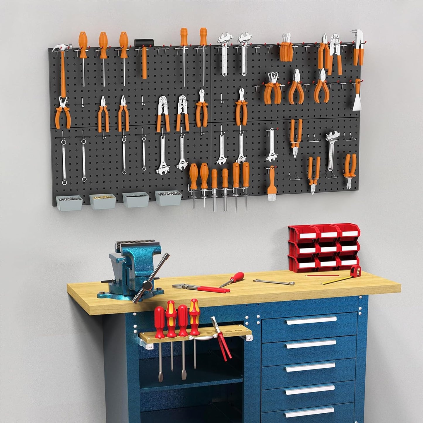 WALMANN Metal Pegboard Kit with Accessories for Wall, Garage Tools Storage Pegboard System for Garage, Workbench, Modular Peg Board Tool Organizer Board with Hooks(Black)