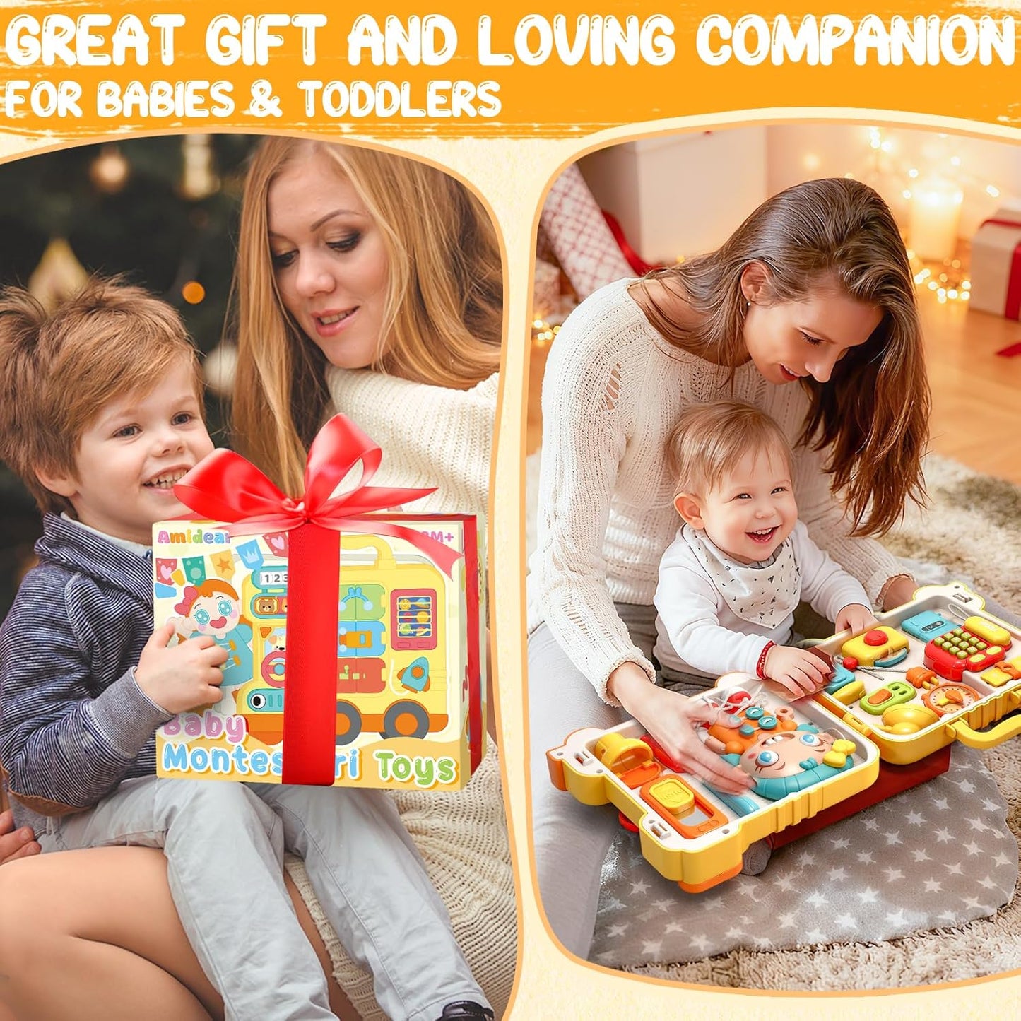 AmiDear Toddler Toys for 1-2 Year Old Girl Boy Gift, Educational Montessori Toys for 1-2Year Old, Busy Board Baby Toys 6-12 Months Age, First Christmas and Birthday Gifts