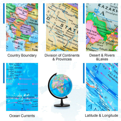 Classroom Globes Elementary, 13in Large Globe More Detailed with Countries & Capitals & State Capitals, Political Teaching Tool for Adults & Children - No Assembly Required