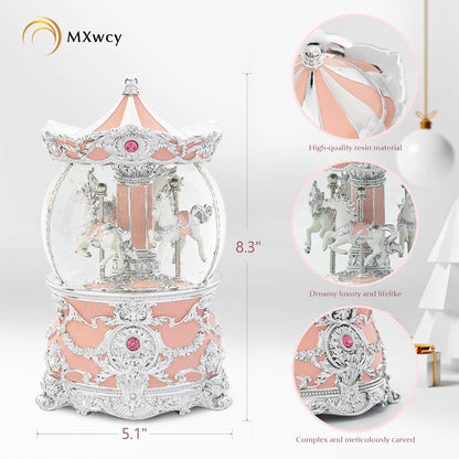 Carousel Music Box Gold & Ivory Christmas Snow Globes, 8.3" Rotate Carousel Snow Globe for Kids & Adults, Classic Wind up Musical Snow Globe Birthday Gifts for Women Girls, Carousel Horse Home Decor