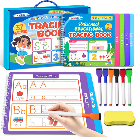 Preschool Learning Activities - Toddler Handwriting Practice and Tracing Books for Kids Ages 3-5, Montessori Busy Book, ABC Letter Number Workbooks, Autism Educational Gift for Boys and Girls