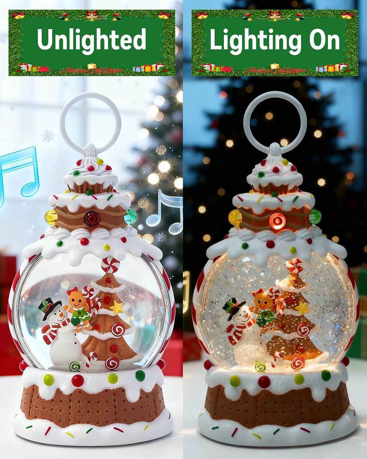 Musical Snow Globe,Lighted Snowman Snow Globes, LED Lights and Swirling Glitter, Christmas Snow Globes Music Box, Decoration for Adults and Kids.