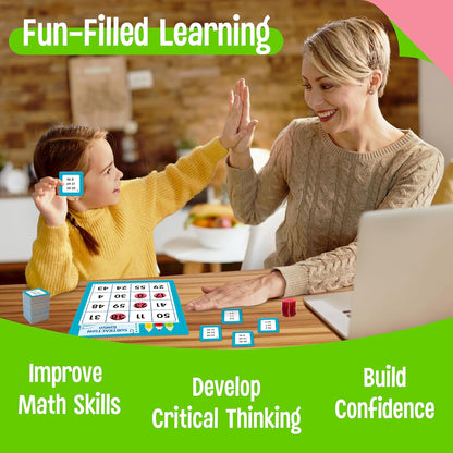 SpriteGru Multiplication & Division Bingo Game, 480 Math Problems, 2 Educational Math Board Game for Kindergarten and Preschool Kids 4-8, Perfect for Classroom & At Home (Up to 25 Players)