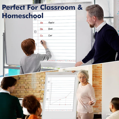Magnetic Notebook Paper, Erasable & Writable Handwriting Lined Paper Dry Erase Writing Strip Learning Tool for Classroom School, Whiteboard, Blackboard, Office Supplies (17” x 20”)