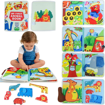 Montessori Forest Animals Busy Book, Airplane Travel Felt Quiet Busy Board for Toddler 1-3, Preschool Kids Learning Activities Sensory Toy to Develop Fine Motor Skills, Boys Girls Birthday Gift (#A)