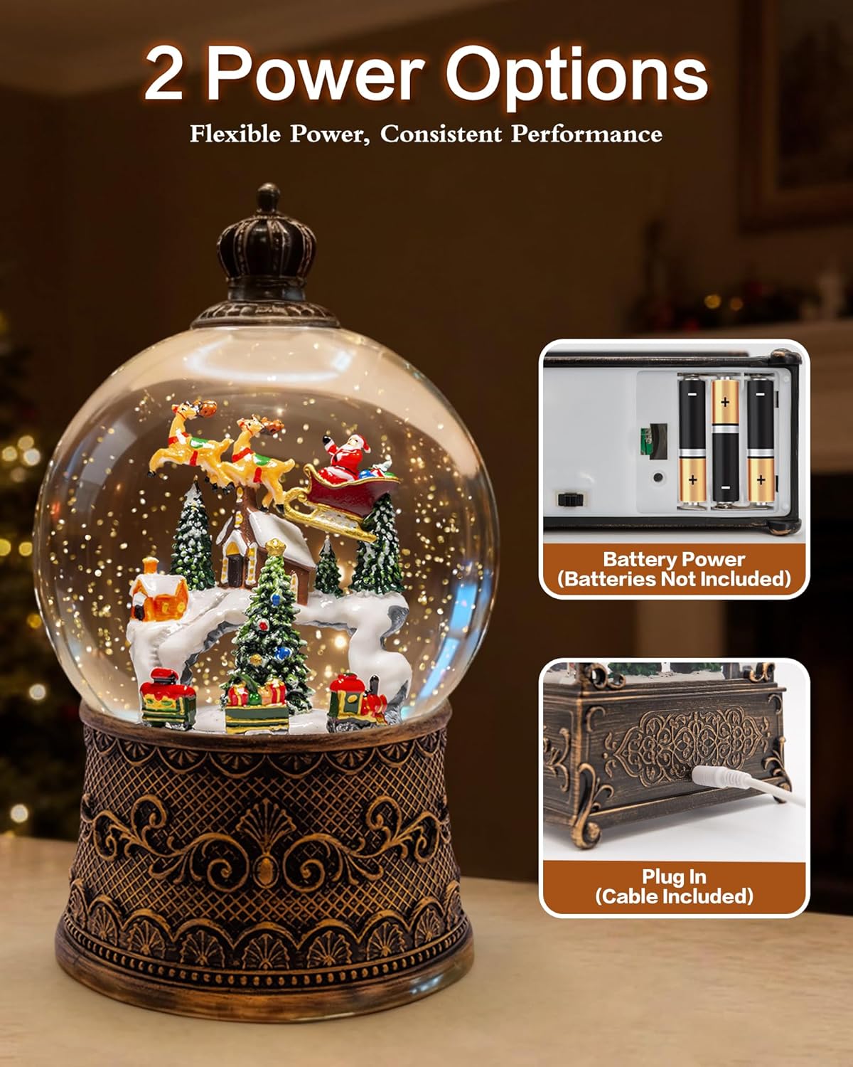 Extra Large Christmas Snow Globes Christmas Lantern, 12.99" Musical Snow Globe with 8 Songs, Santa Snowglobe for Kids Adults, 6H Timer Dual Power, Lighted Christmas Decorations Indoor Gifts