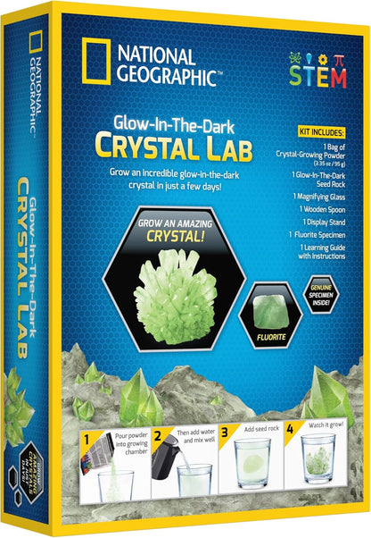 National Geographic Crystal Growing Kit for Kids - Educational Science Kits for Kids Age 8+ with 3 Crystals, 4 Genuine Gemstones and Light-Up Base | STEM Gifts for 8+ Year Old Boys and Girls