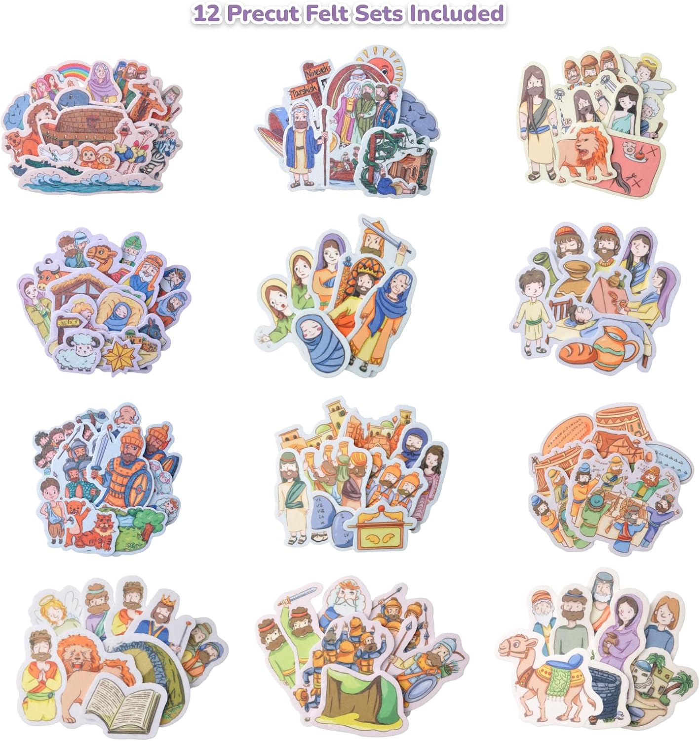 CHEFAN 12 Pack Felt Board Bible Stories Pieces,Flannel Board Stories for Preschool Activities Included a Felt Bag