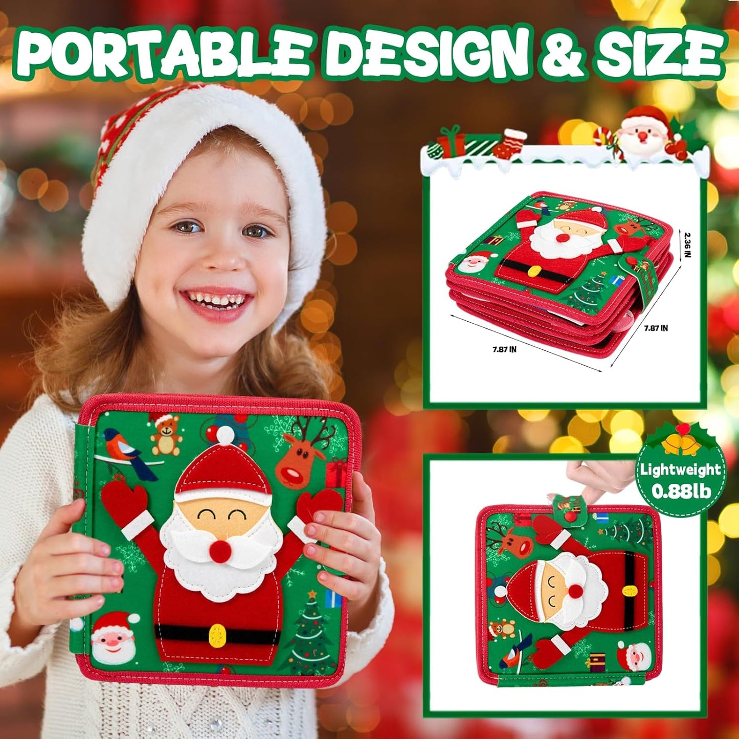 Montessori Christmas Busy Book for Toddlers 1-3- Learning Busy Book with Santa,Tree Decorating,Nativity-Autism Sensory Toy for Toddler 3-5 Airplane Travel Toy,Christmas Toddler Gifts for Girls & Boy