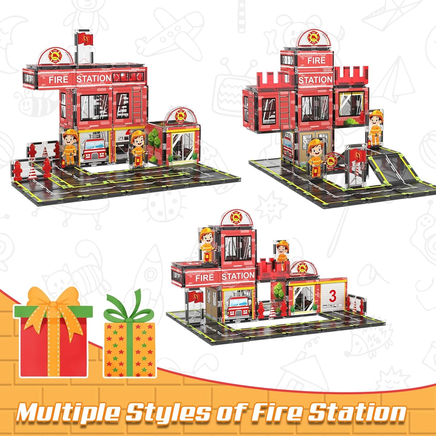AFUNX Magnetic Tiles, 50PCS Police Station Theme Building Blocks Set, Magnet Building Blocks and STEM Preschool Toys for Toddlers Kids Ages 3-5 5-7 8-10