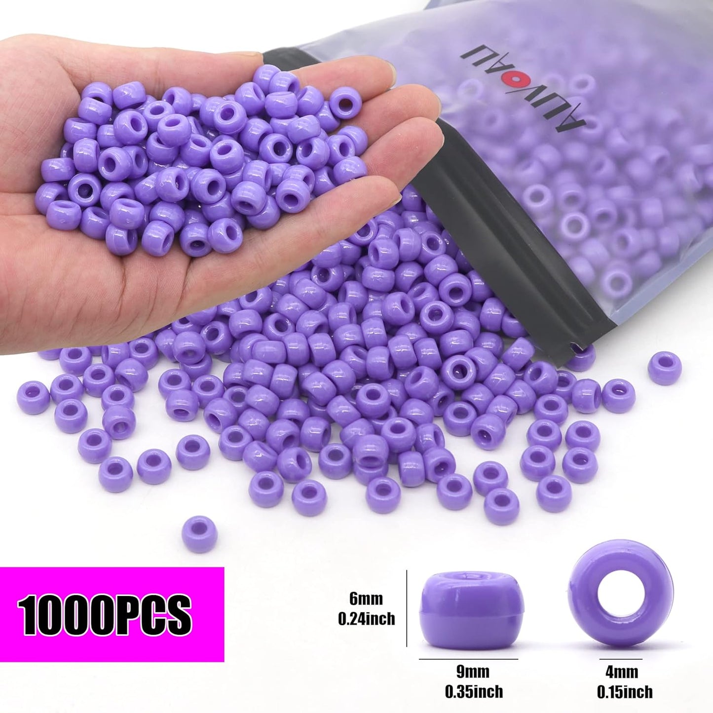 Auvoua 1000Pcs Pony Beads Bracelet 9mm Yellow Plastic Barrel Pony Beads for Necklace,Hair Beads for Braids,Key Chain,Jewelry Making (Yellow)