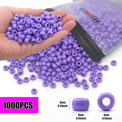 Auvoua 1000Pcs Pony Beads Bracelet 9mm Yellow Plastic Barrel Pony Beads for Necklace,Hair Beads for Braids,Key Chain,Jewelry Making (Yellow)