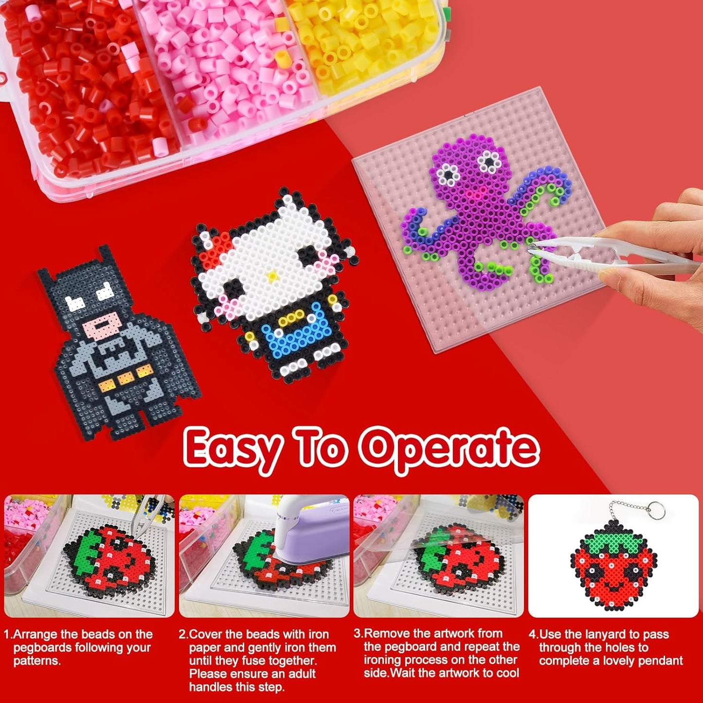 LULUETPUE Christmas Fuse Beads Kit, 7000PC 5MM Melty Beads Set, Iron Melting Bead Craft Kit with Pegboards,Ironing Paper, Arts and Crafts Set for Boys Girls Xmas Birthday