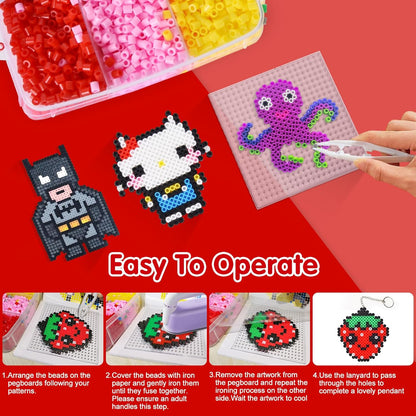 LULUETPUE Christmas Fuse Beads Kit, 7000PC 5MM Melty Beads Set, Iron Melting Bead Craft Kit with Pegboards,Ironing Paper, Arts and Crafts Set for Boys Girls Xmas Birthday