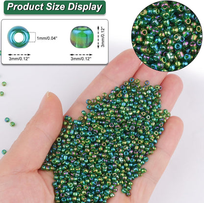 10100 Pcs Size 11/0 Glass Seed Beads, 2 mm Dark Green Small Mini Spacer Loose Pony Beads for Jewelry Making and DIY Crafts - Colors B
