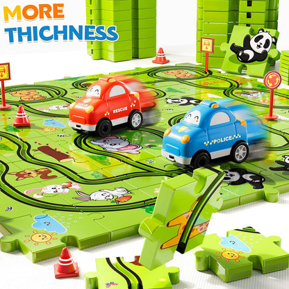 Beby Buty 64PCS Puzzle Track Car Set Toys for Kids Boys, Toddler Toys Gifts for 3 4 5 Year Old, Floor Puzzle Tracks Car for Boys Ages 3-5 4-6, for 3 4 5 6 Year Old