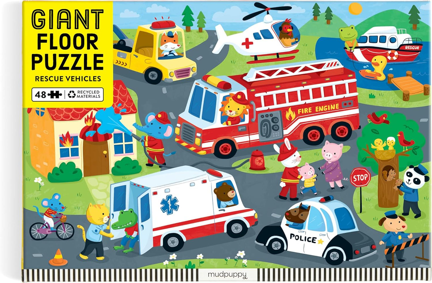 Mudpuppy Rescue Vehicles – 48 Piece Giant Floor Jigsaw Puzzle Featuring A Colorful Scene of Different Kinds of Rescue Transportation Vehicles and Adorable Rescue Characters