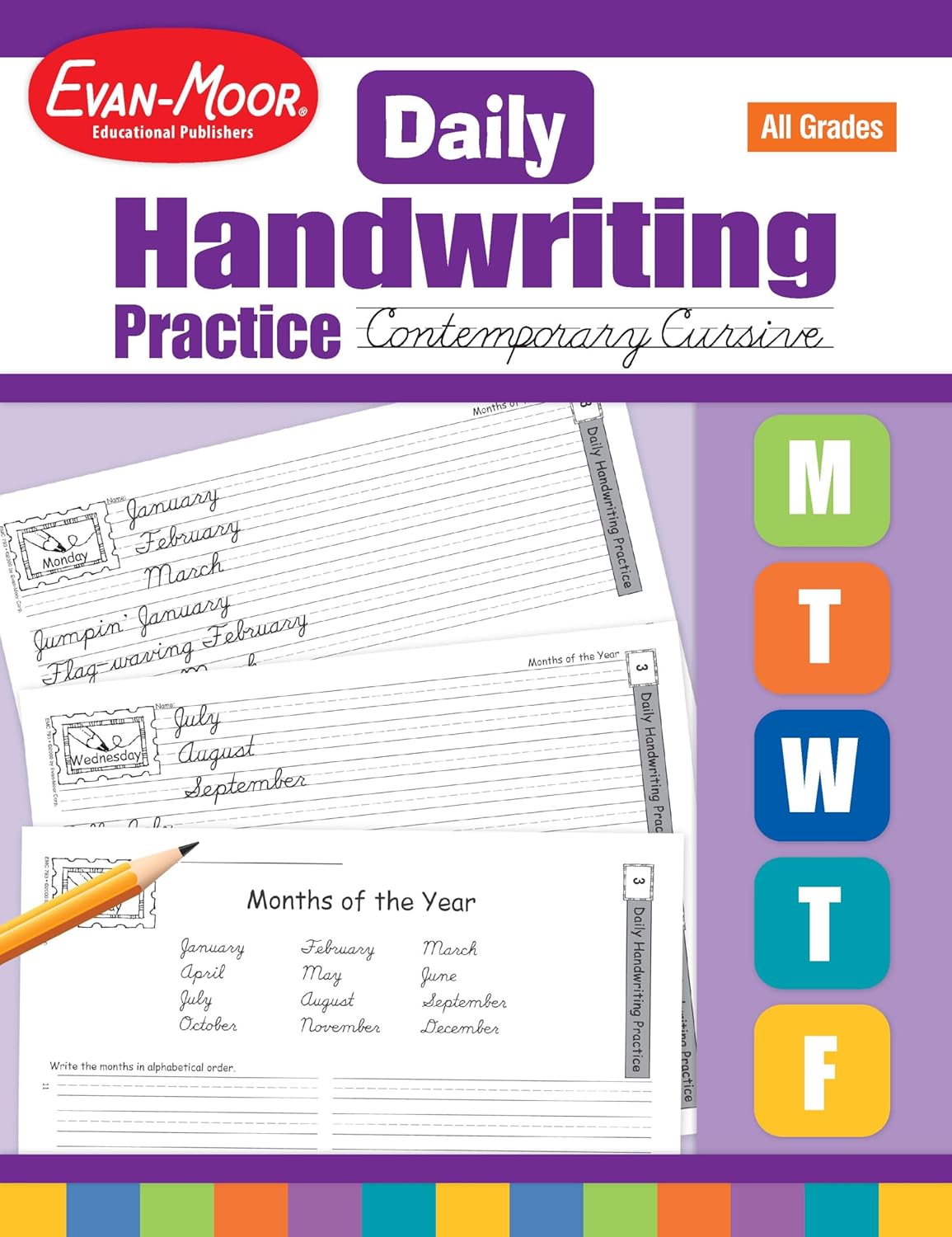 Evan-Moor Daily Handwriting Practice Contemporary Cursive, Kindergarten-Grade 6, Homeschooling and Classroom Resource Workbook, Penmanship, Writing, Letter Placement, Spacing, Alphabet Synonyms