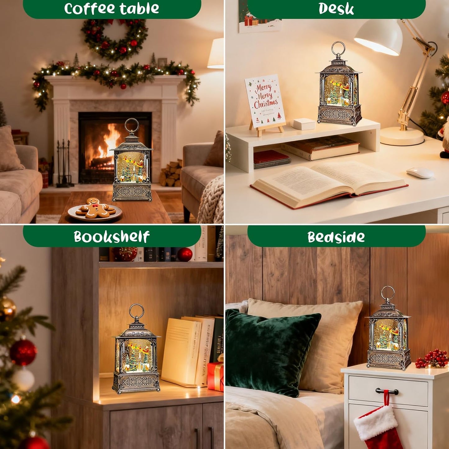 Christmas Snow Globes Lantern, Church and Christmas Tree Christmas Decorations Indoor, 6H Timer Battery & USB Powered Light Up Musical Snow Globes for Kids Women Adults Gift Thanksgiving Home Decor