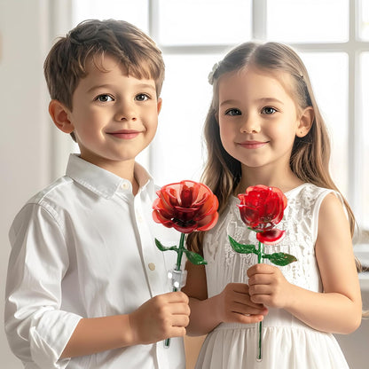 PicassoTiles Red Stem Rose Building 45pc Set With Magnetic Hold Piece Creative Hands-On Play Discovery Activity Kit Room Decor Gifts For Mother’s Day Present Display Flower Boys Girls Kid Age 3+ PBS20