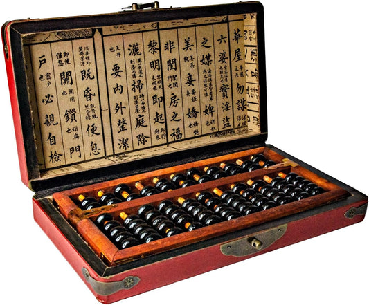 Larcele 11 Column Classic Wooden Abacus with Vintage Leather Box, Soroban for Study, Home Decorationt, Aging Treatment SP-03