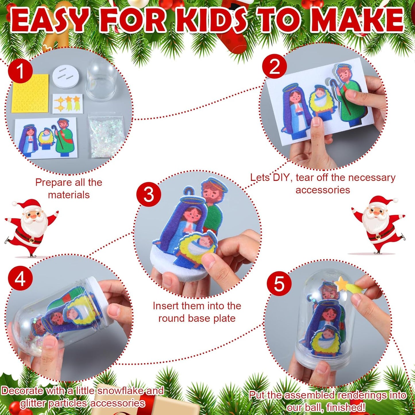 Shappy 12 Sets Christmas Nativity Snow Globe Craft Kits DIY Make Your Own Plastic Glitter Snow Globe Kit for Xmas Gifts Religious Sunday School Home Activities
