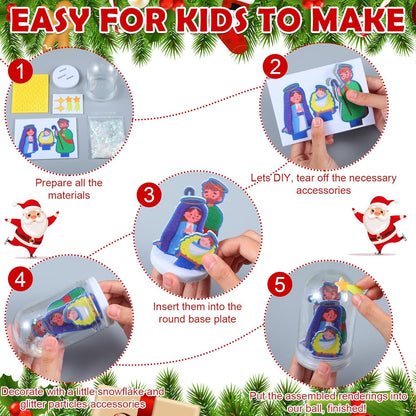 Shappy 12 Sets Christmas Nativity Snow Globe Craft Kits DIY Make Your Own Plastic Glitter Snow Globe Kit for Xmas Gifts Religious Sunday School Home Activities