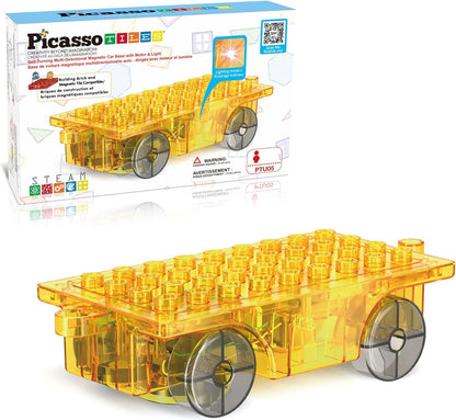 PicassoTiles Magnet Tile Construction Themed Building Blocks 5-in-1 Crane, Ladder, Dump Truck, Excavator, and Backhoe Action Figures, 2 Car Base Vehicles Magnetic Tiles Learning Toys Kids Ages3+ PTU06