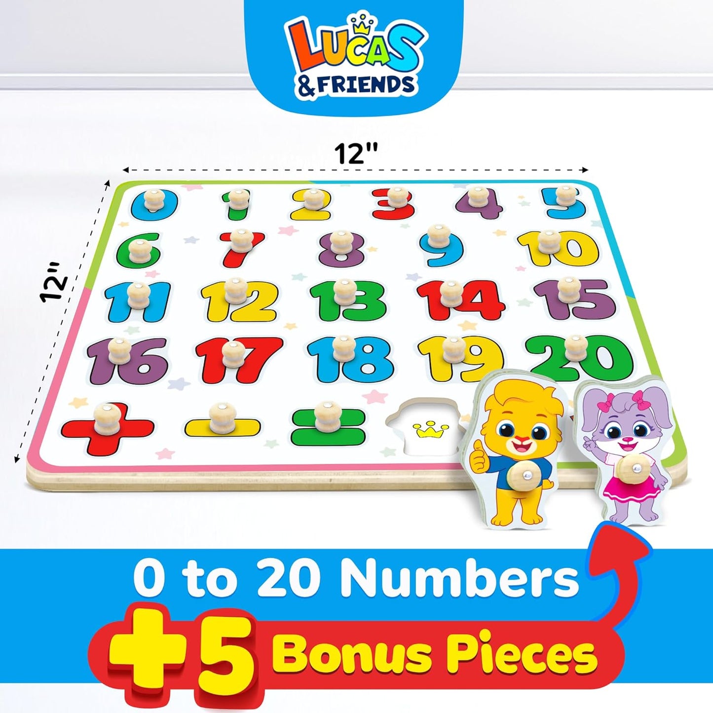 Number Puzzle for Toddlers Jumbo - Educational Wooden Montessori Toys, Fun Preschool Learning Activities for Boys and Girls, Learn to Count Puzzle Board for Ages 3 4 5 by Lucas & Friends