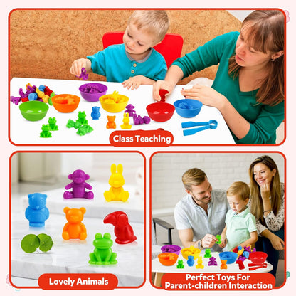 RAEQKS Counting Sorting Toys Matching Stacking Toys with Bowls Preschool Learning Activities Educational Sensory Game Montessori STEM Toy Daycare Sets Animals Gifts for Toddlers Kids Boys Girls