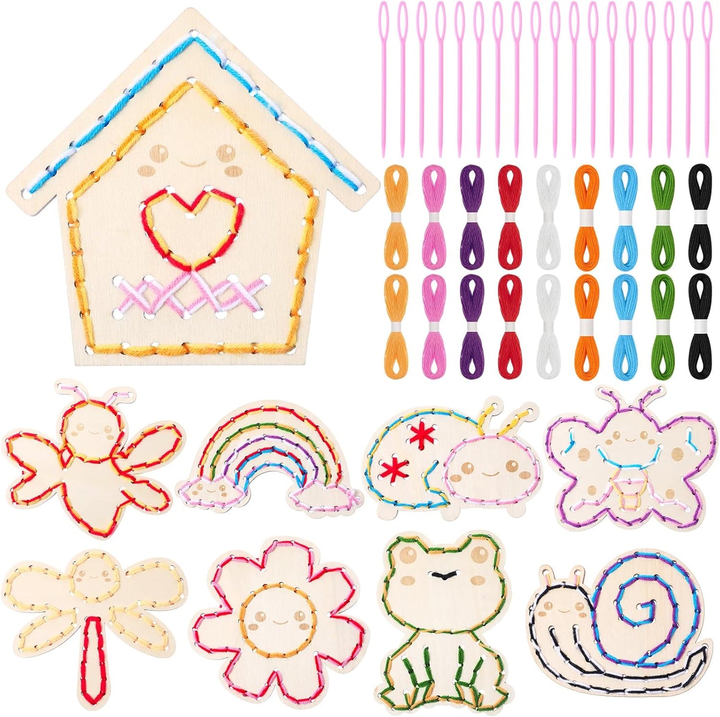 Capoda 9 Sets Lacing Cards Shoes Educational Threading Toy for Wooden Lacing Card Toys with Colorful Threads for Develop Imagination Early Education and Learning Activity(Shoes)
