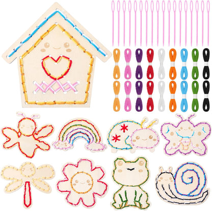 Capoda 9 Sets Lacing Cards Shoes Educational Threading Toy for Wooden Lacing Card Toys with Colorful Threads for Develop Imagination Early Education and Learning Activity(Shoes)