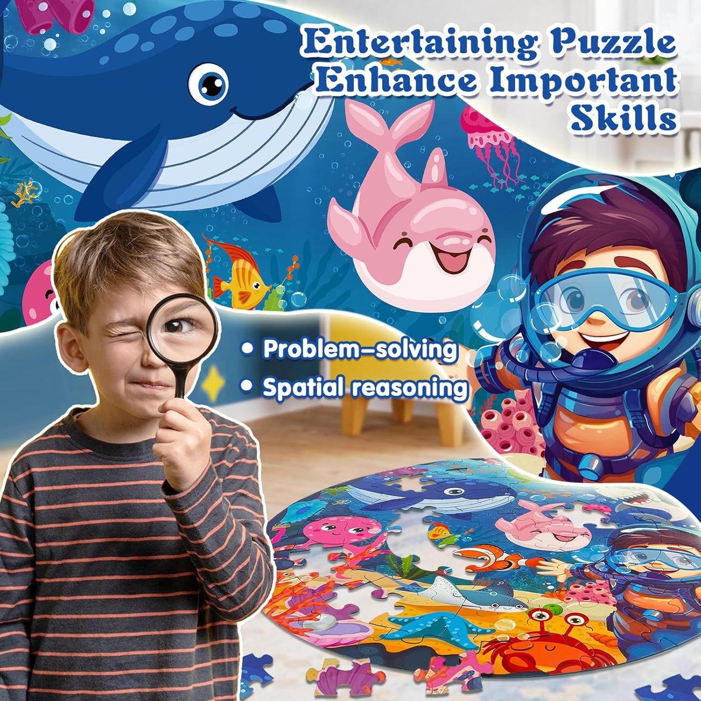 TALGIC Puzzles for Kids Ages 4-6 with Solar System Planets, 70 Piece Round Large Kids Floor Puzzles for Ages 3 4 5 6 7 8, Educational Toy Gift Jigsaw Puzzles for 5 Year Old Boys Girls